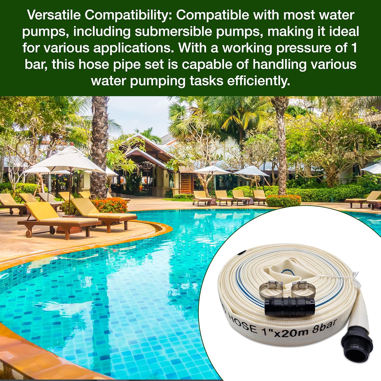 Ultimate Heavy Duty Discharge Hose Pipe Set - 25mm Diameter, Complete with 2 Clips, Joiner Coupler, and Pond Connector