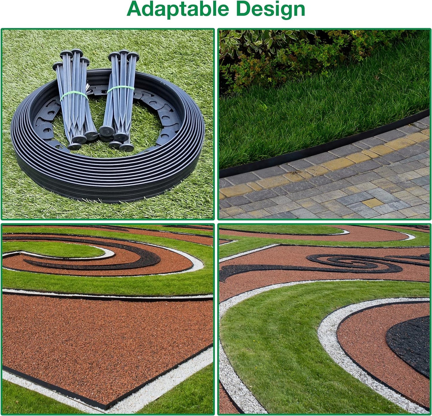 10m of Flexible Grey Garden Edging Border - Complete with 20 Securing Pegs for Perfect Flower Beds, Lawns, and Pavement Design (40mm High)