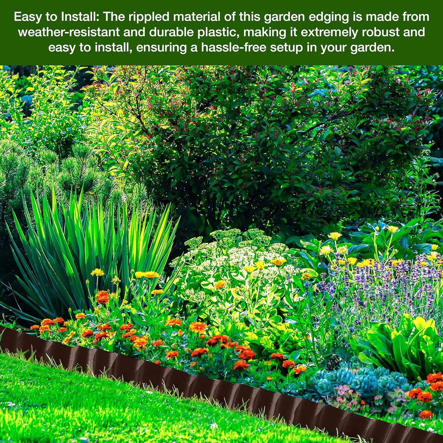 9 Meters, Brown Flexible Plastic Lawn Edging - Durable, Weatherproof, and Frost-Resistant! 15cm Height