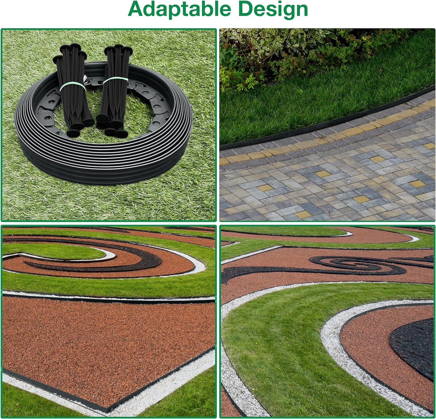 10m of Flexible Graphite Garden Edging Border - Complete with 20 Securing Pegs for Perfect Flower Beds, Lawns, and Pavement Design (40mm High)