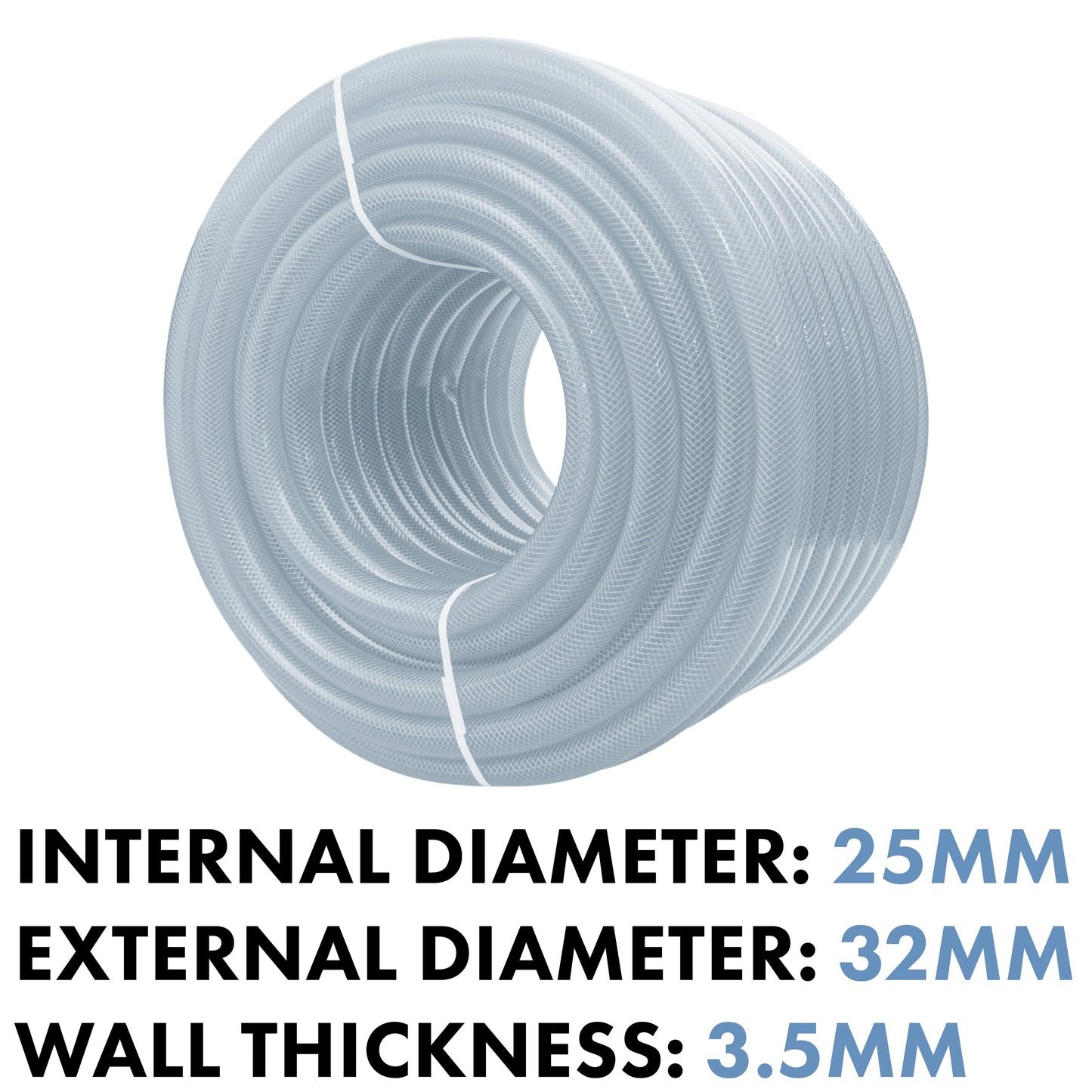 25mm Clear Braided PVC Hose Pipe - Food Grade, High Pressure, -20°C to +60°C