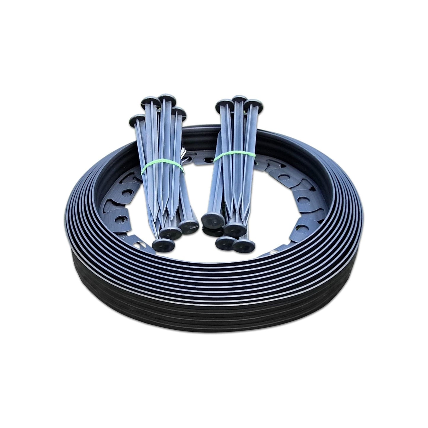 10m of Flexible Black Garden Edging Border - Complete with 20 Securing Pegs for Perfect Flower Beds, Lawns, and Pavement Design (60mm High)