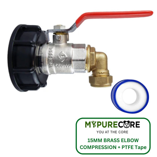 IBC 2” S60X6 Cap with Lever Valve & 15mm Brass Compression Elbow – and PTFE Tape – Durable Leak-Proof Plumbing Solution