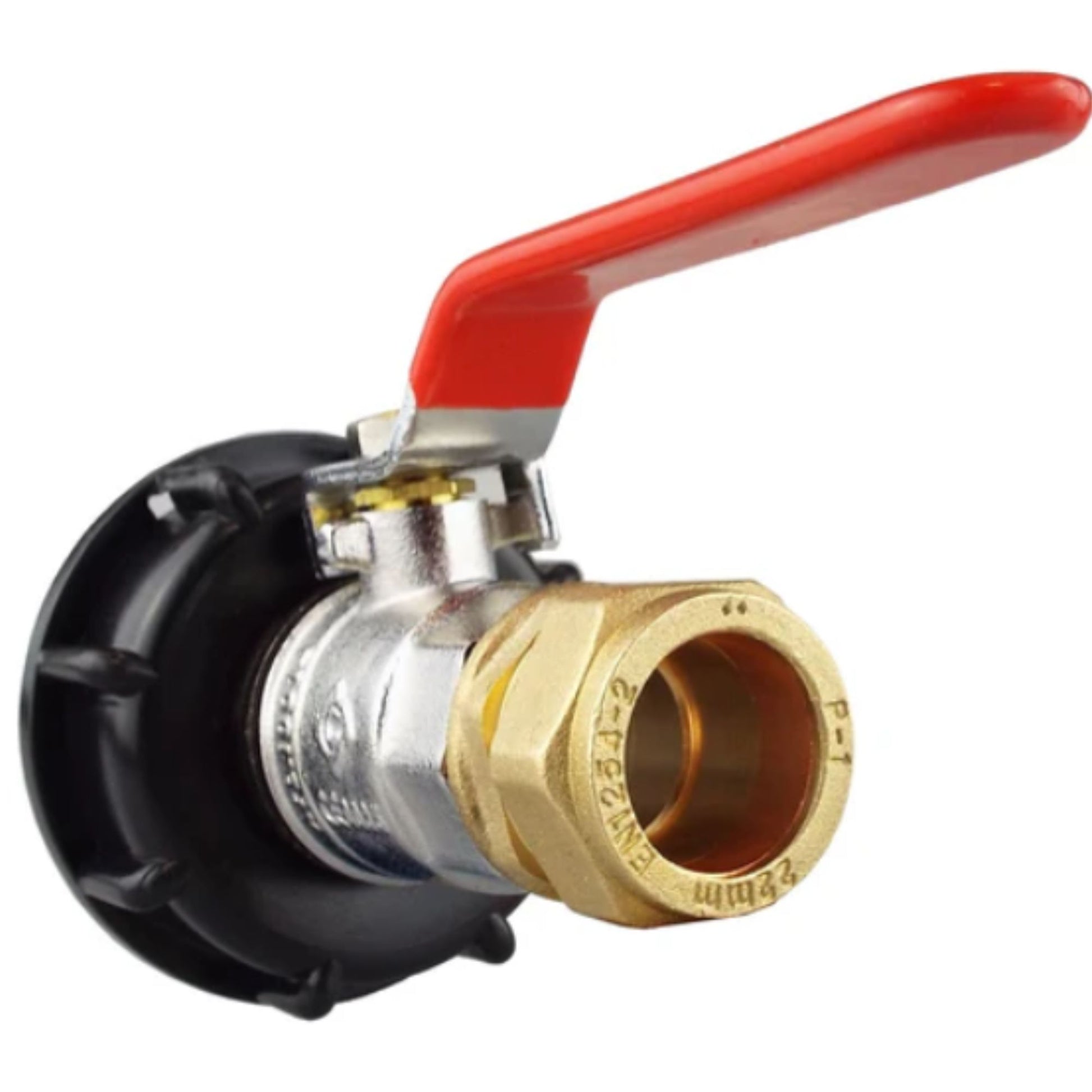IBC 2” S60X6 Cap with Lever Valve and 22mm Brass Compression Straight and PTFE Tape – Durable Leak-Proof Plumbing Solution