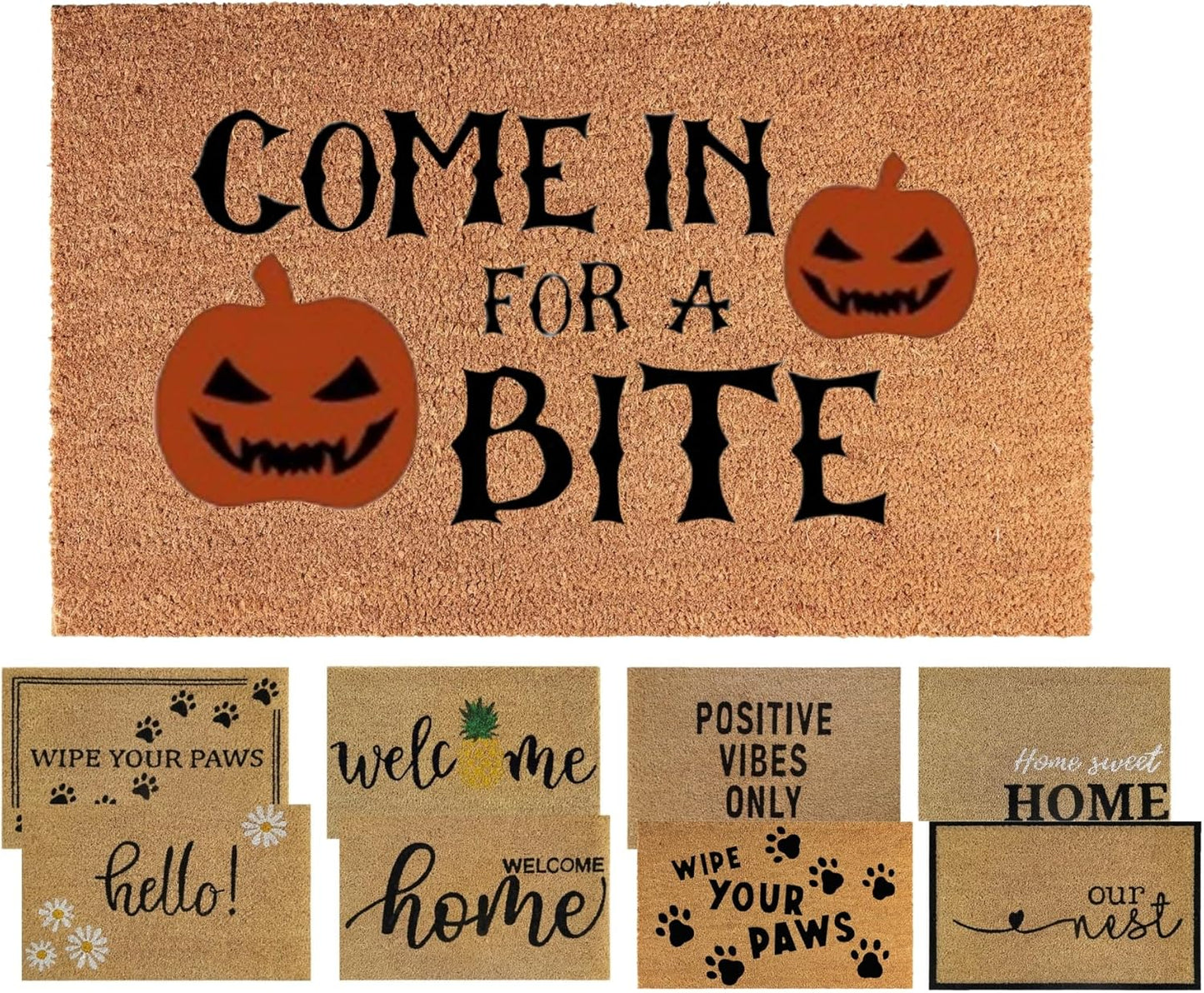 Halloween Coir Door Mat – Non-Slip, Absorbent, Eco-Friendly – 3 Spooky Designs