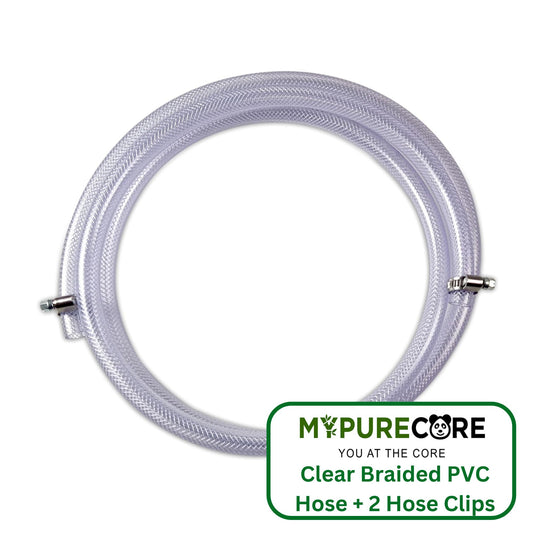 25mm (1") Clear Braided PVC Hose - 5m, Food Grade for Water, Airline, Compressor, Drain Down - Includes 2 Stainless Hose Clips