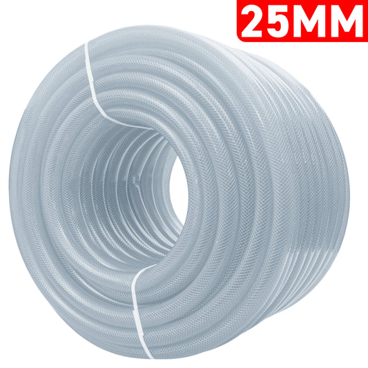 25mm Clear Braided PVC Hose Pipe - Food Grade, High Pressure, -20°C to +60°C
