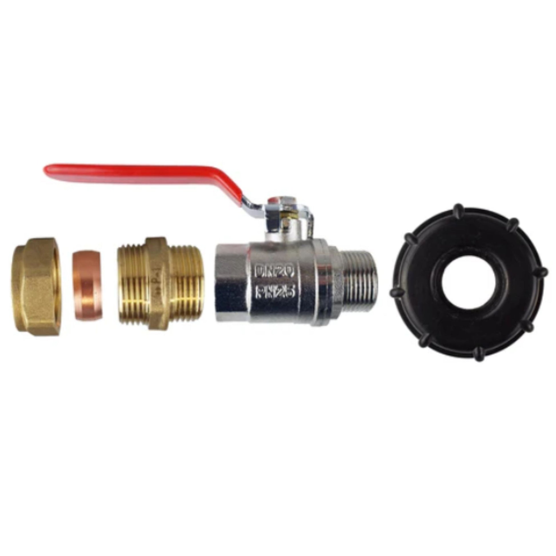 IBC 2” S60X6 Cap with Lever Valve and 22mm Brass Compression Straight and PTFE Tape – Durable Leak-Proof Plumbing Solution