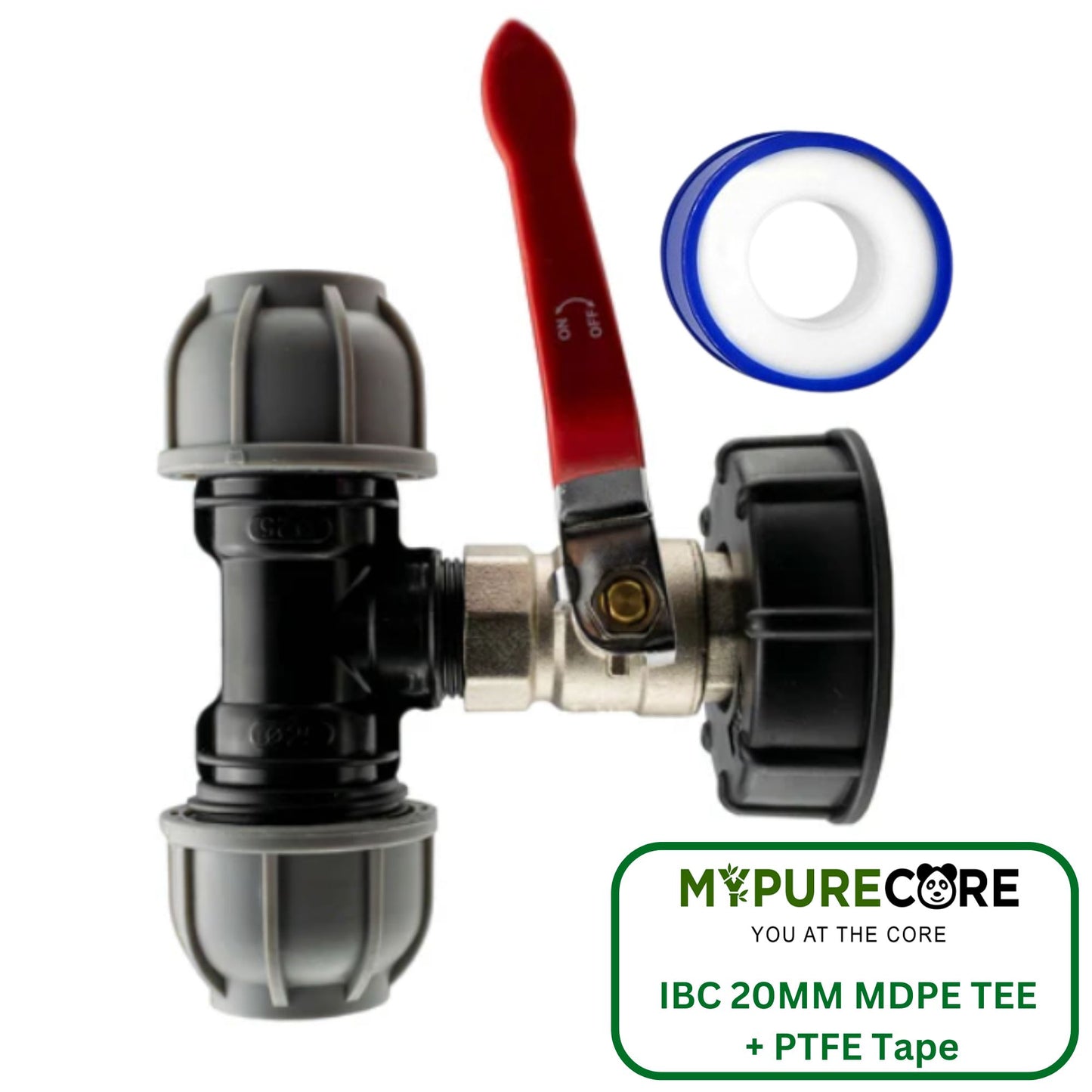IBC 2” S60X6 Cap Kit with Lever Valve & 20mm MDPE Tee - and PTFE Tape – Durable Leak-Proof Plumbing Solution
