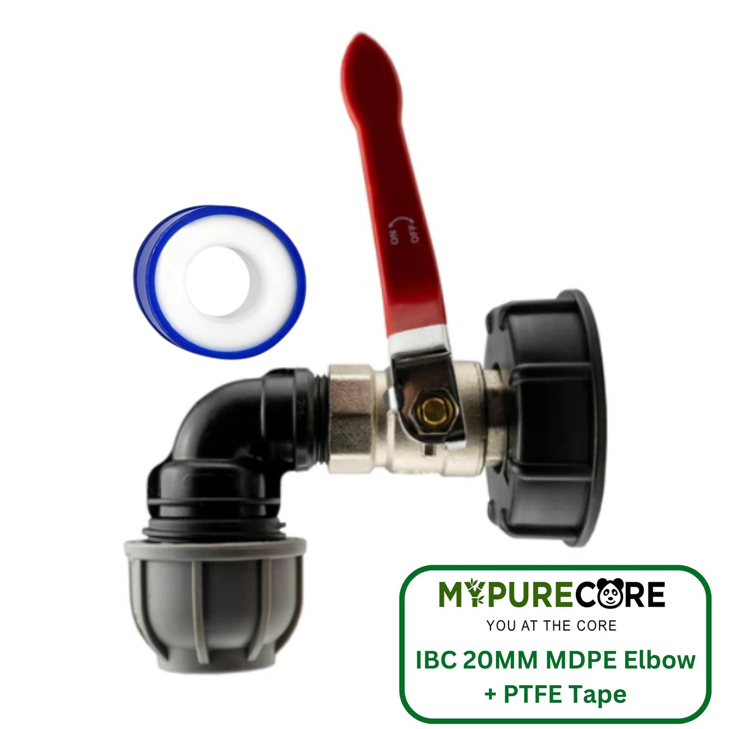 IBC 2” S60X6 Cap with Lever Valve & 20mm MDPE Elbow - and PTFE Tape – Durable Leak-Proof Plumbing Solution