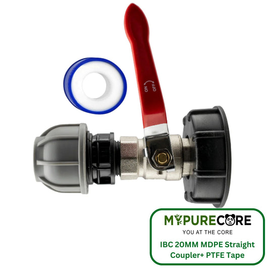 IBC 2” S60X6 Cap with Lever Valve & 20mm MDPE Straight Coupler and PTFE Tape – Durable Leak-Proof Plumbing Solution