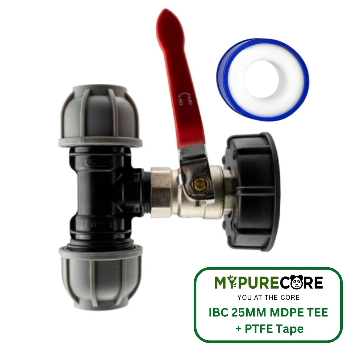 IBC S60X6 Cap Kit with 1” Lever Valve, 25mm MDPE Tee, and PTFE Tape - Leak-Proof Durable Plumbing Solution