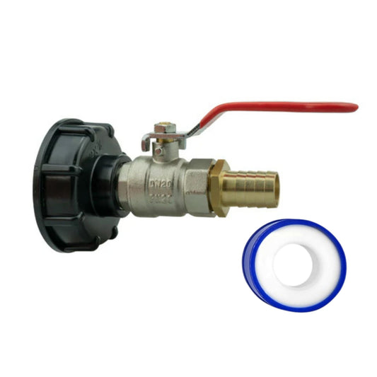 IBC 2” S60X6 Cap Kit with Lever Valve, 19mm Brass Barb + PTFE Tape | Leak-Proof Liquid Control