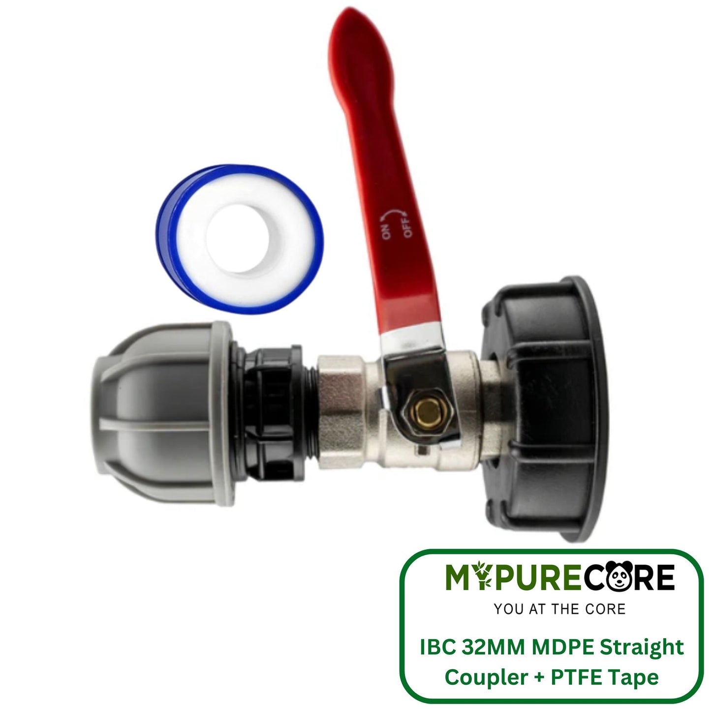 IBC 2” S60X6 Cap with Lever Valve & 32mm MDPE Straight Coupler and PTFE Tape – Durable Leak-Proof Plumbing Solution