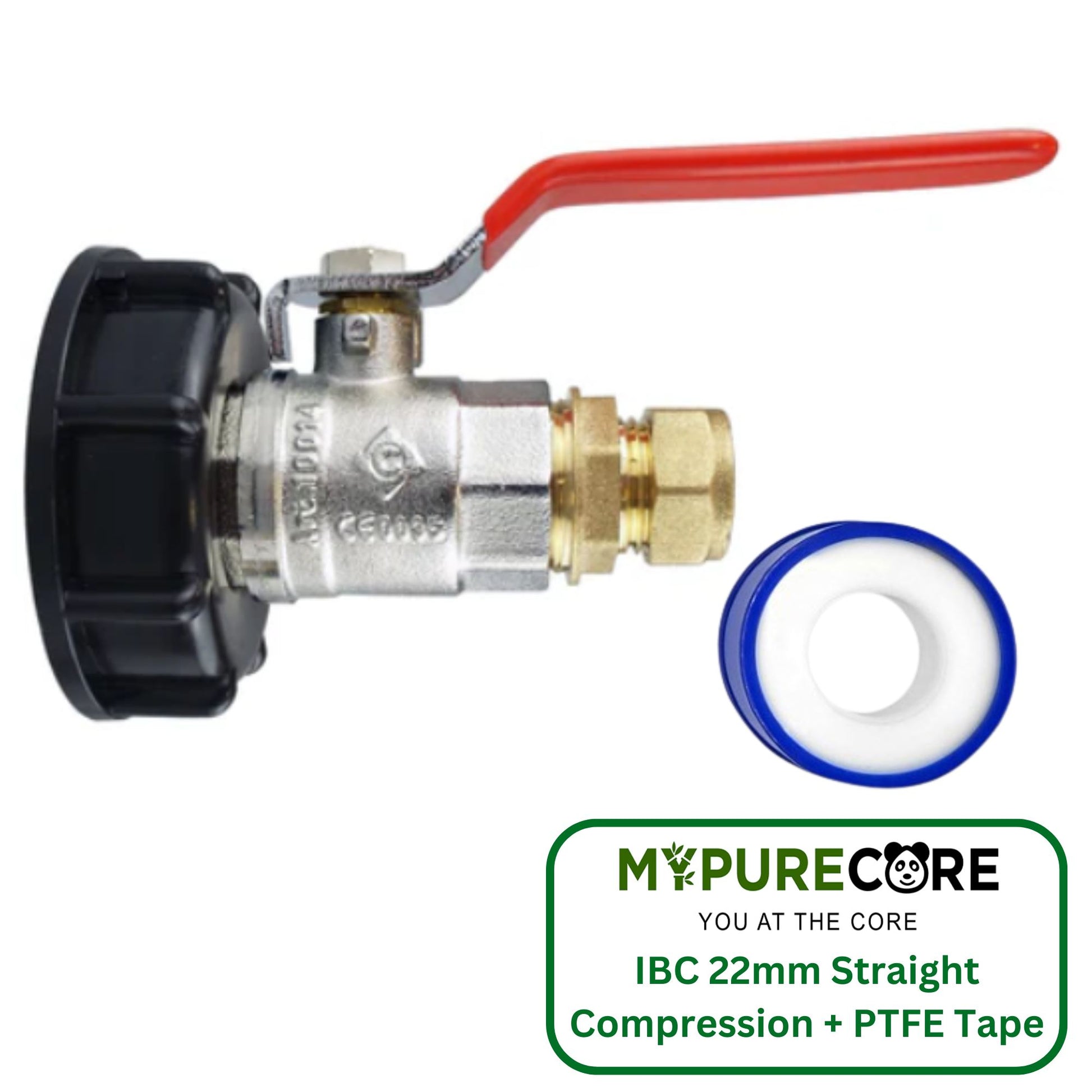 IBC 2” S60X6 Cap with Lever Valve and 22mm Brass Compression Straight and PTFE Tape – Durable Leak-Proof Plumbing Solution