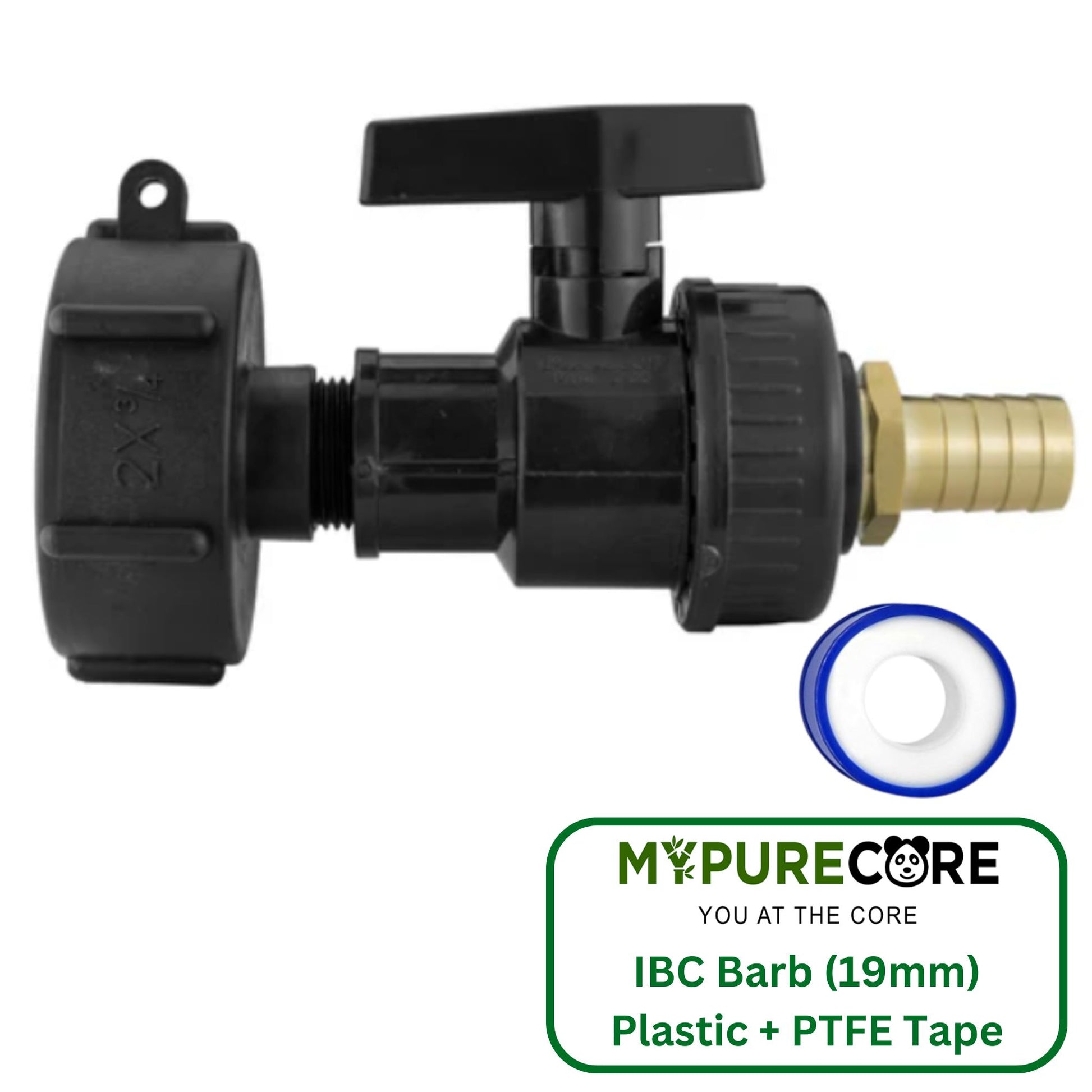 IBC 2” S60X6 Cap with Large Plastic Valve, 19mm Brass Hose Barb & PTFE Tape | Durable Leak-Proof Kit