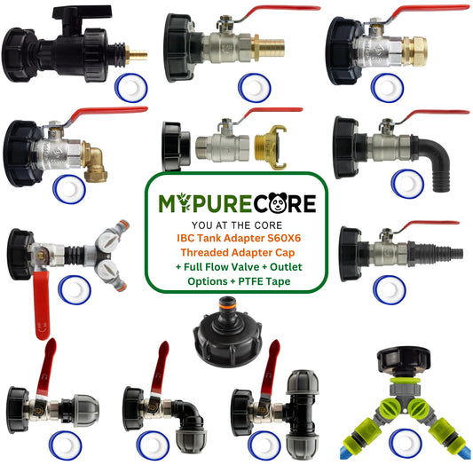 IBC S60x6 Threaded Adapter Cap + Full Flow Valve + Outlet Options + PTFE Tape