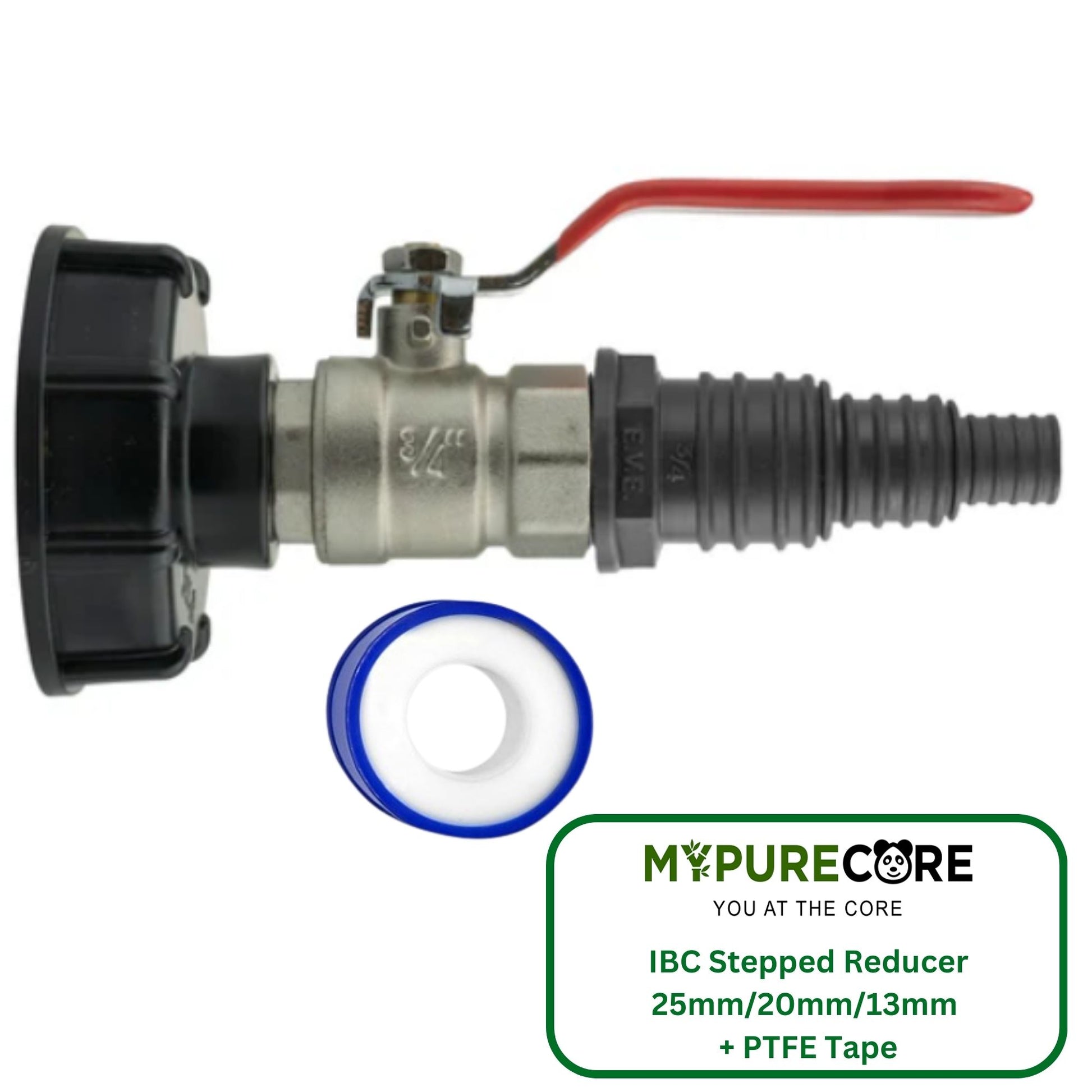 IBC 2” S60X6 Cap with Lever Valve & Pond Connector 13/20/25mm Barb and PTFE Tape – Durable Leak-Proof Plumbing Solution
