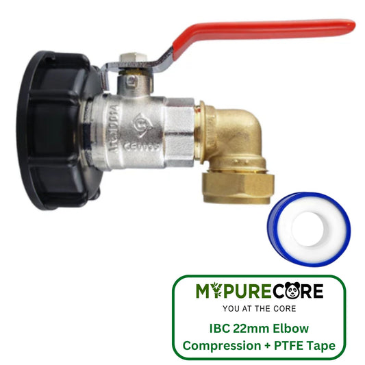 IBC 2” S60X6 Cap with Lever Valve and 22mm Brass Compression Elbow and PTFE Tape – Durable Leak-Proof Plumbing Solution