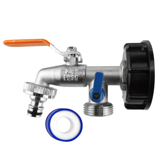 IBC 2” S60X6 Cap with Double ¾” BSP Tap + PTFE Tape | Leak-Proof Dual Hose Fittings