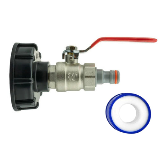 IBC Tank Cap Kit 2” S60X6 with Lever Valve, Male Quick Connector | Durable Leak-Proof Solution for Liquid Control + PTFE Tape
