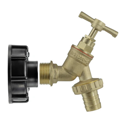 IBC 2” S60X6 Cap with Brass Bib Tap ¾” Barb +PTFE Tape