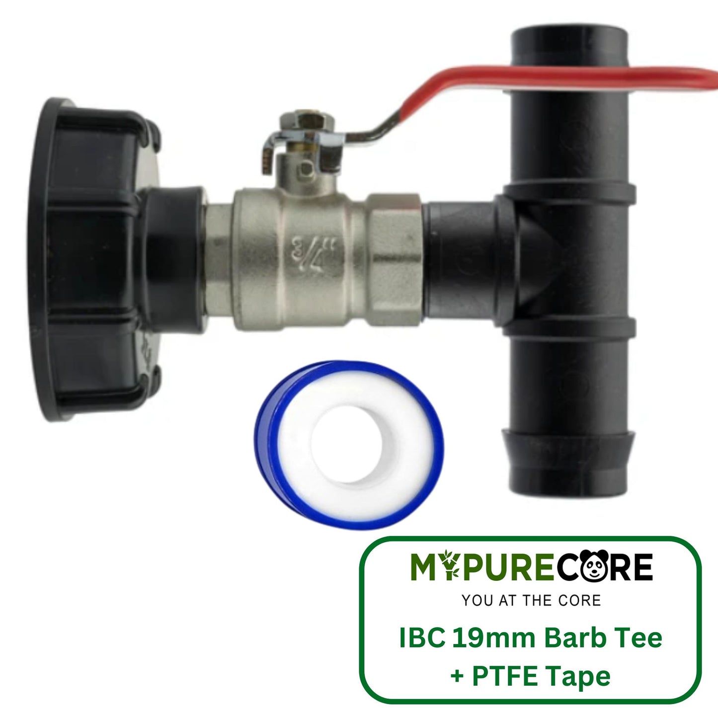 IBC 2” S60X6 Cap with Lever Valve & 19mm Barbed Tee and PTFE Tape – Durable Leak-Proof Plumbing Solution