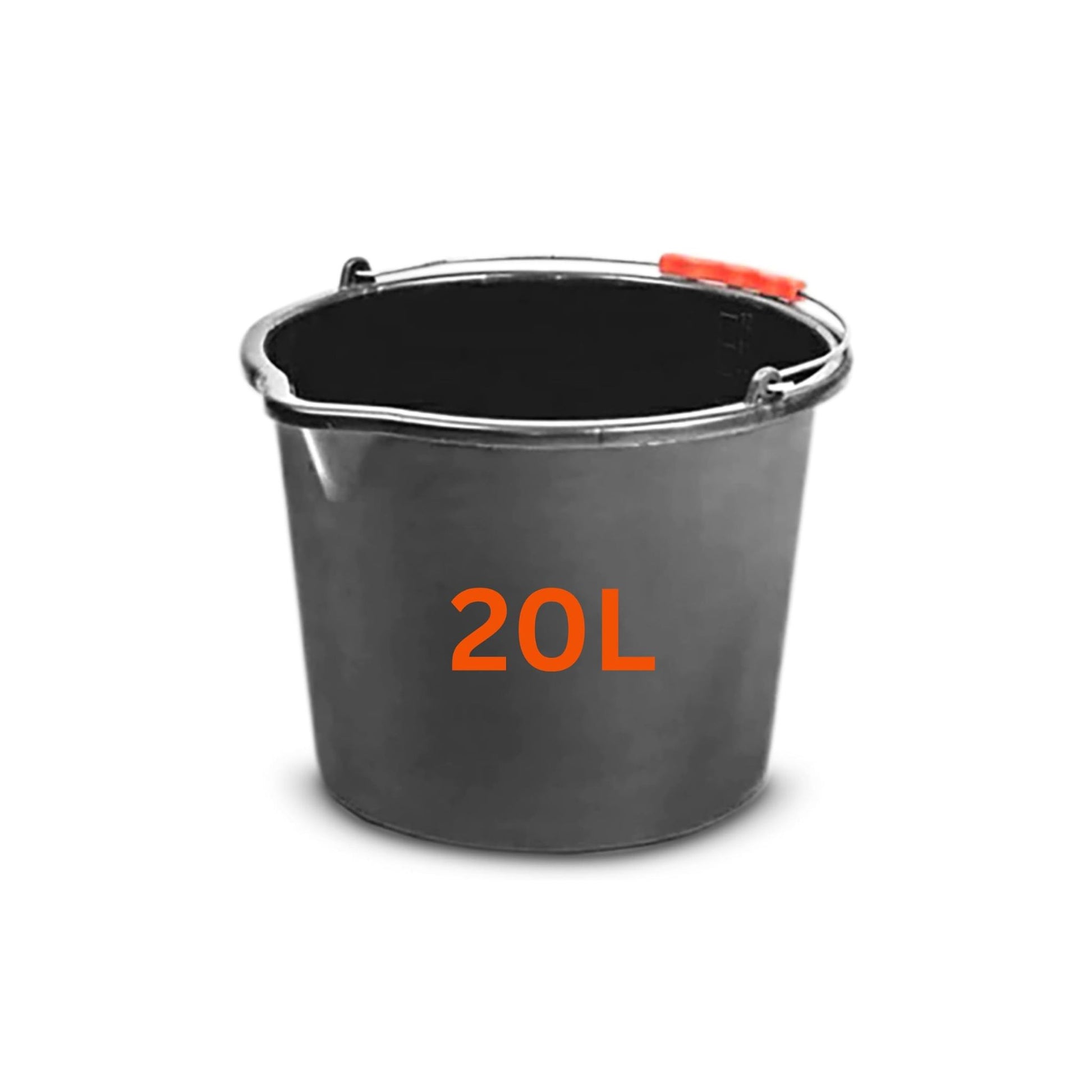 Large 20L (5.2 Gallon) Black Plastic Bucket with Handles - Sturdy Water Bucket, Big Bucket with Measuring Scale - Ideal for Builders, Car Washes, Bathroom and Home & Garden