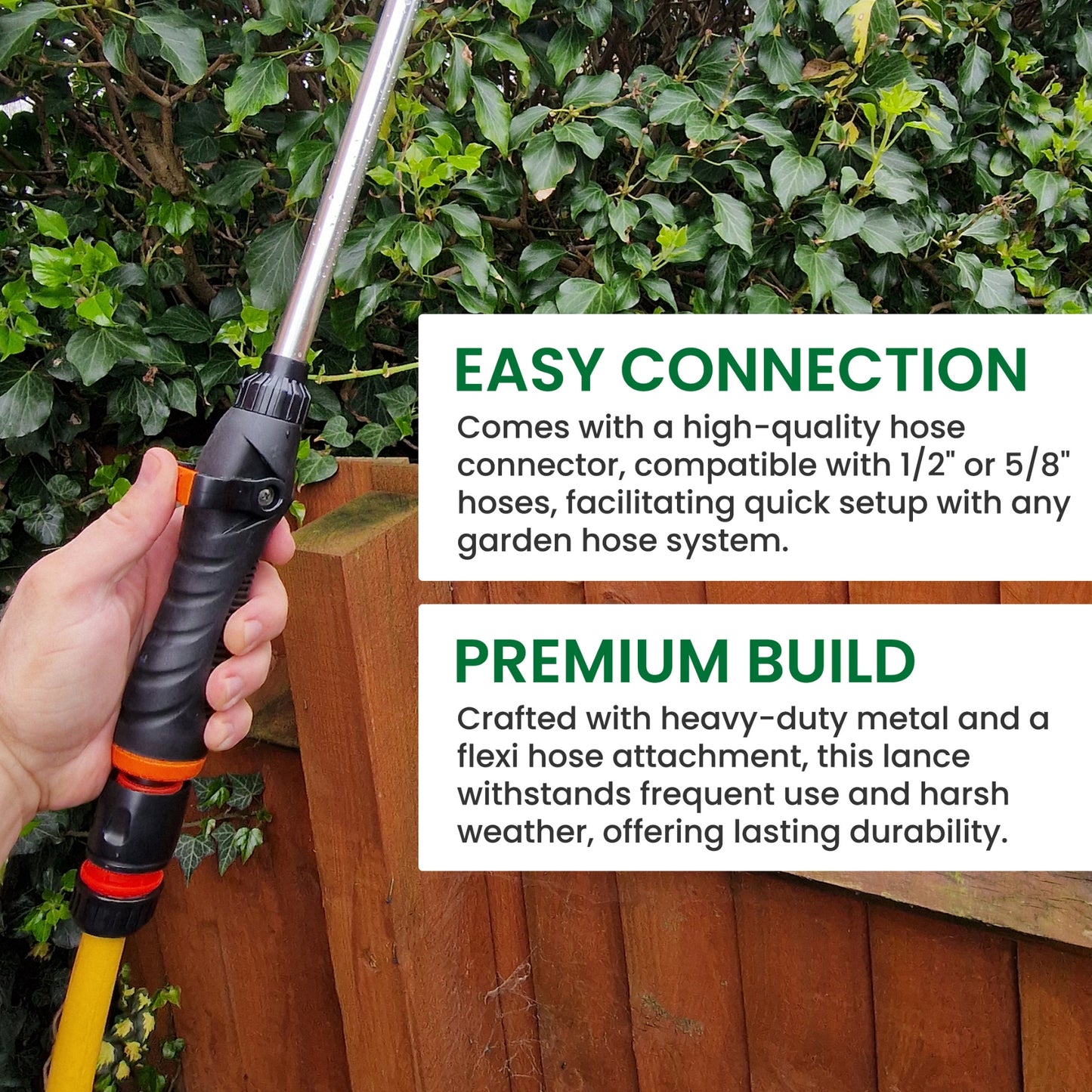 8-Function Heavy Duty Metal Watering Lance 83cm - Telescopic Long Reach Sprayer, Multi Jet Nozzle for Lawn, Garden, Car Wash & Hanging Baskets - Includes Premium Hose Connector