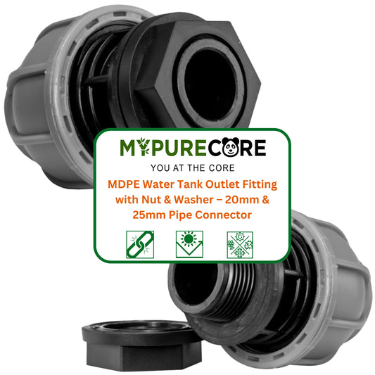 MDPE Water Tank Outlet Fitting with Nut & Washer – 20mm & 25mm Pipe Connector