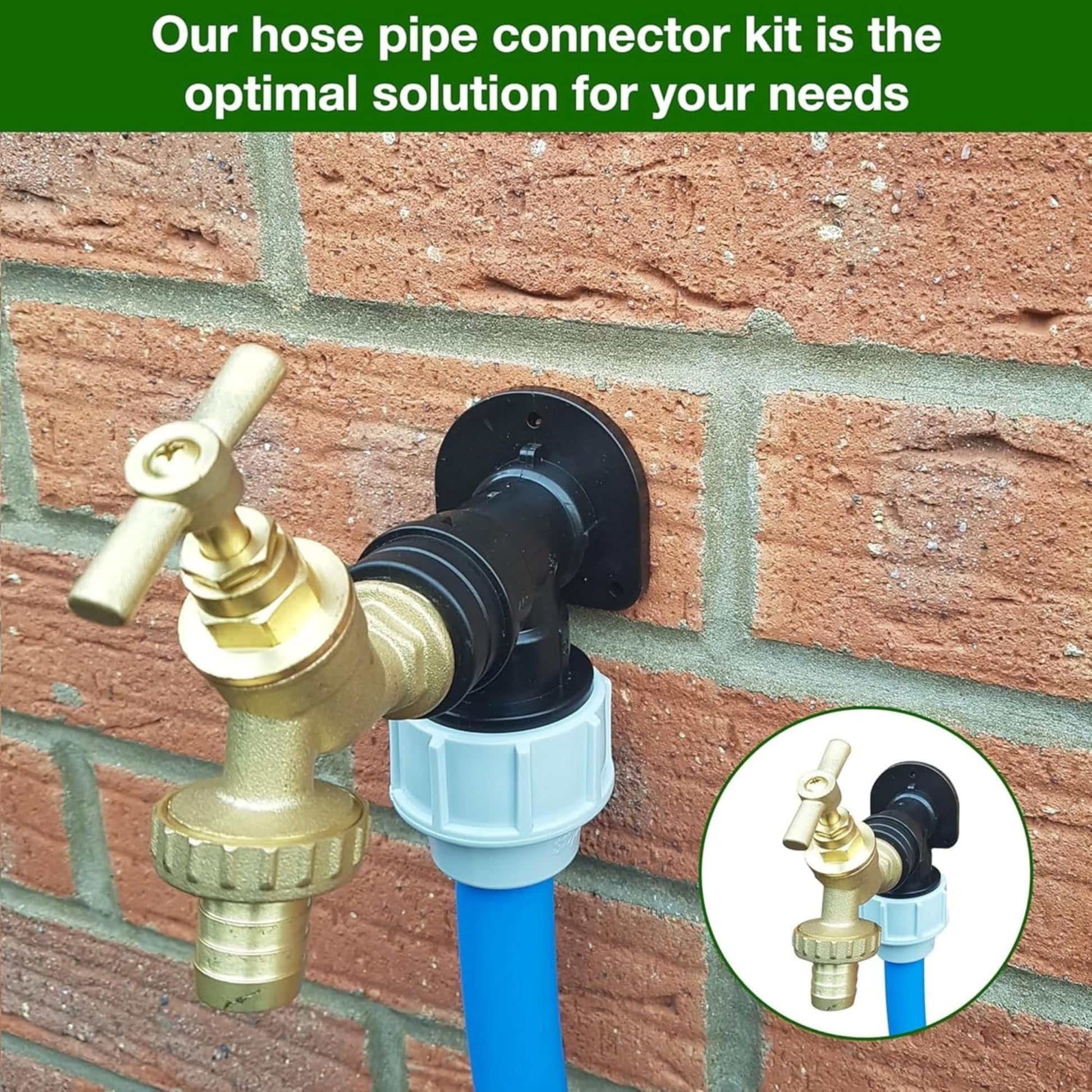 MDPE Wall Flange Kit 25mm with ¾” Brass Outdoor Garden Tap with Hose Barb Fitting & PTFE Tape - Easy Install Water Tap Connector for Irrigation, Farm, Garden, Home Use