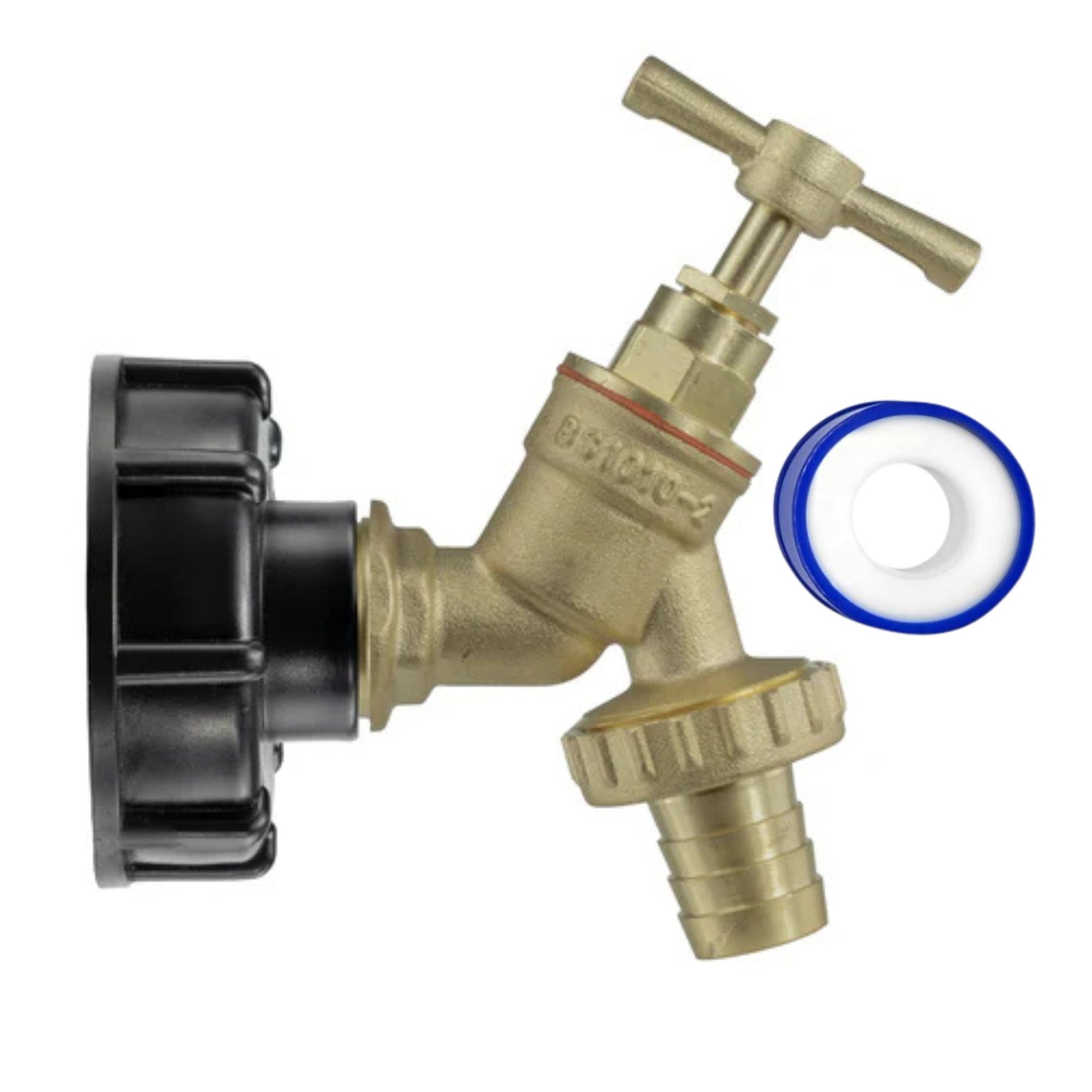 IBC 2” S60X6 Cap with Brass Bib Tap ¾” Barb +PTFE Tape
