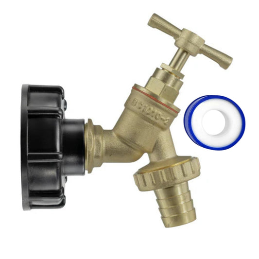 IBC 2” S60X6 Cap with Brass Bib Tap ¾” Barb +PTFE Tape