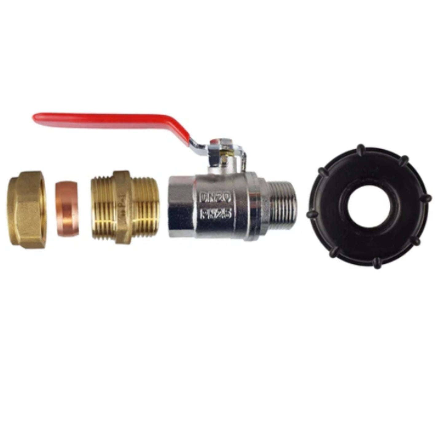 IBC 2” S60X6 Cap with Lever Valve and 15mm Brass Compression Straight ½ inch BSP and PTFE Tape – Durable Leak-Proof Plumbing Solution