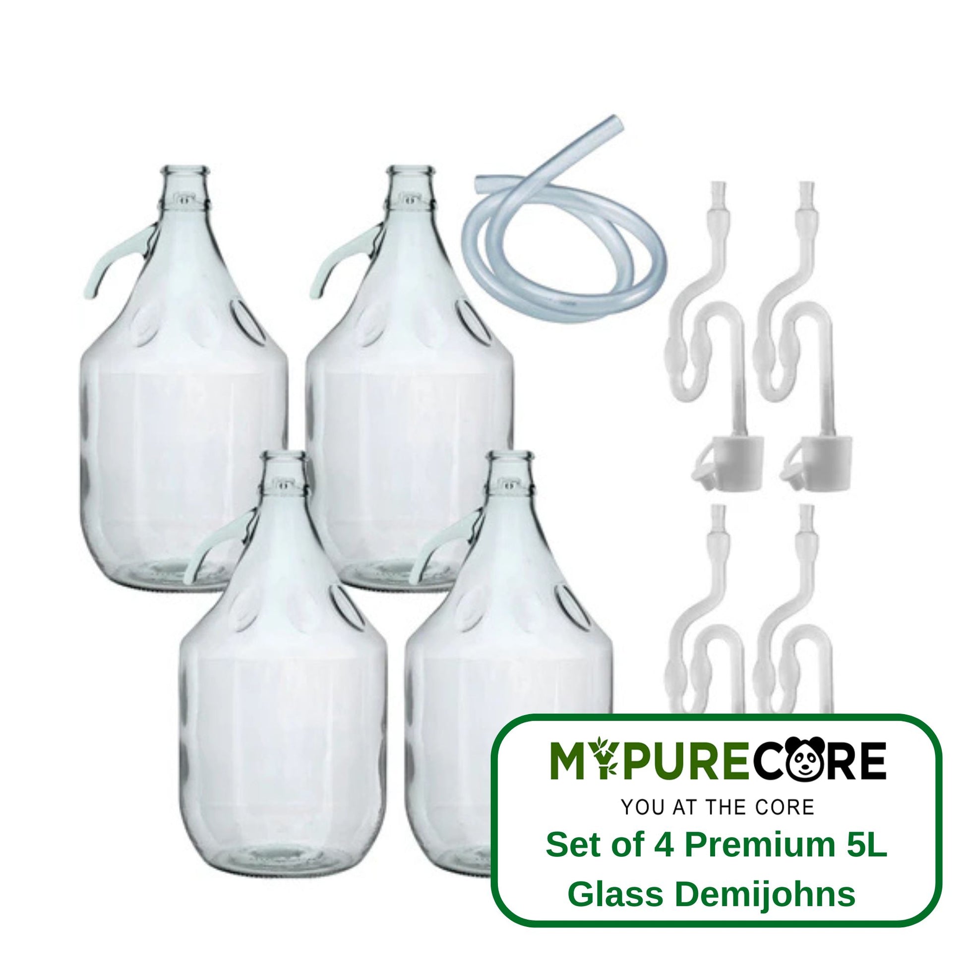 Set of 4 Premium 5Litre Glass Demijohns with Airlocks and Bungs for Homebrewing