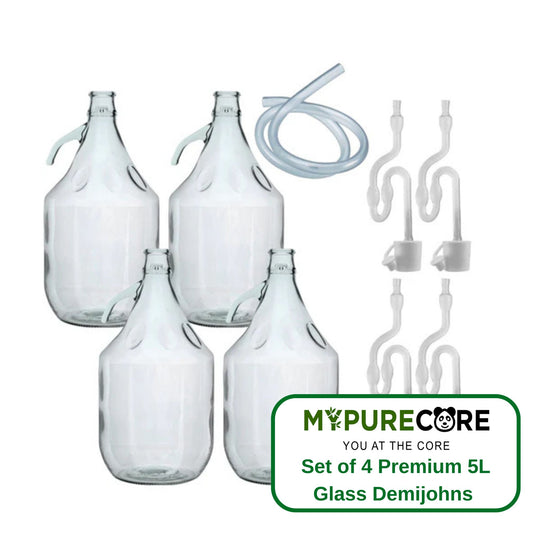 Set of 4 Premium 5Litre Glass Demijohns with Airlocks and Bungs for Homebrewing