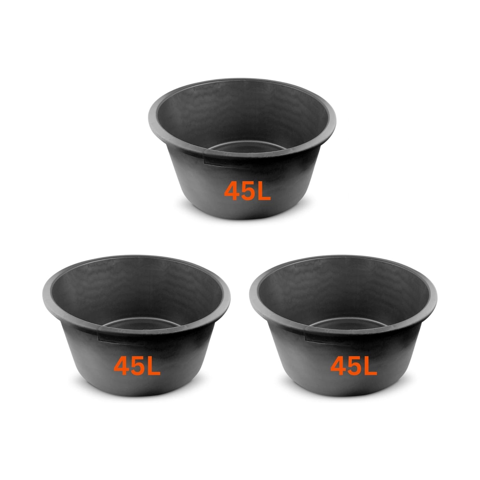 Set of 3 Flexi Tubs 45L Black - Sturdy Heavy Duty Large Plastic Buckets with Handles - Builders, Garden, Home Storage Containers