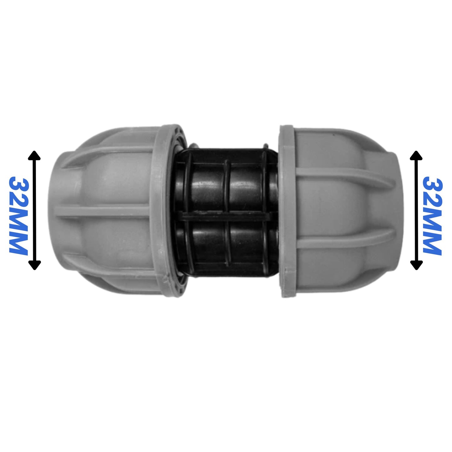 32 mm MDPE Compression Connector Fittings, LDPE Water Pipe - Straight, Elbow, Tee, Wall Flange, Stop, Valve