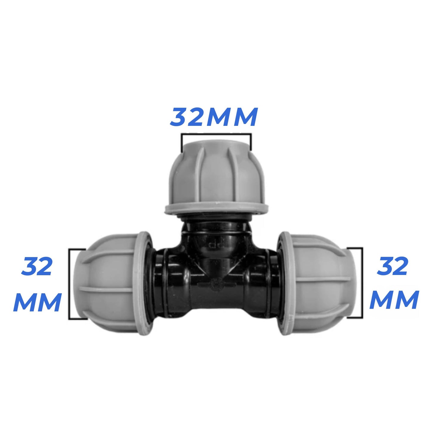 32 mm MDPE Compression Connector Fittings, LDPE Water Pipe - Straight, Elbow, Tee, Wall Flange, Stop, Valve