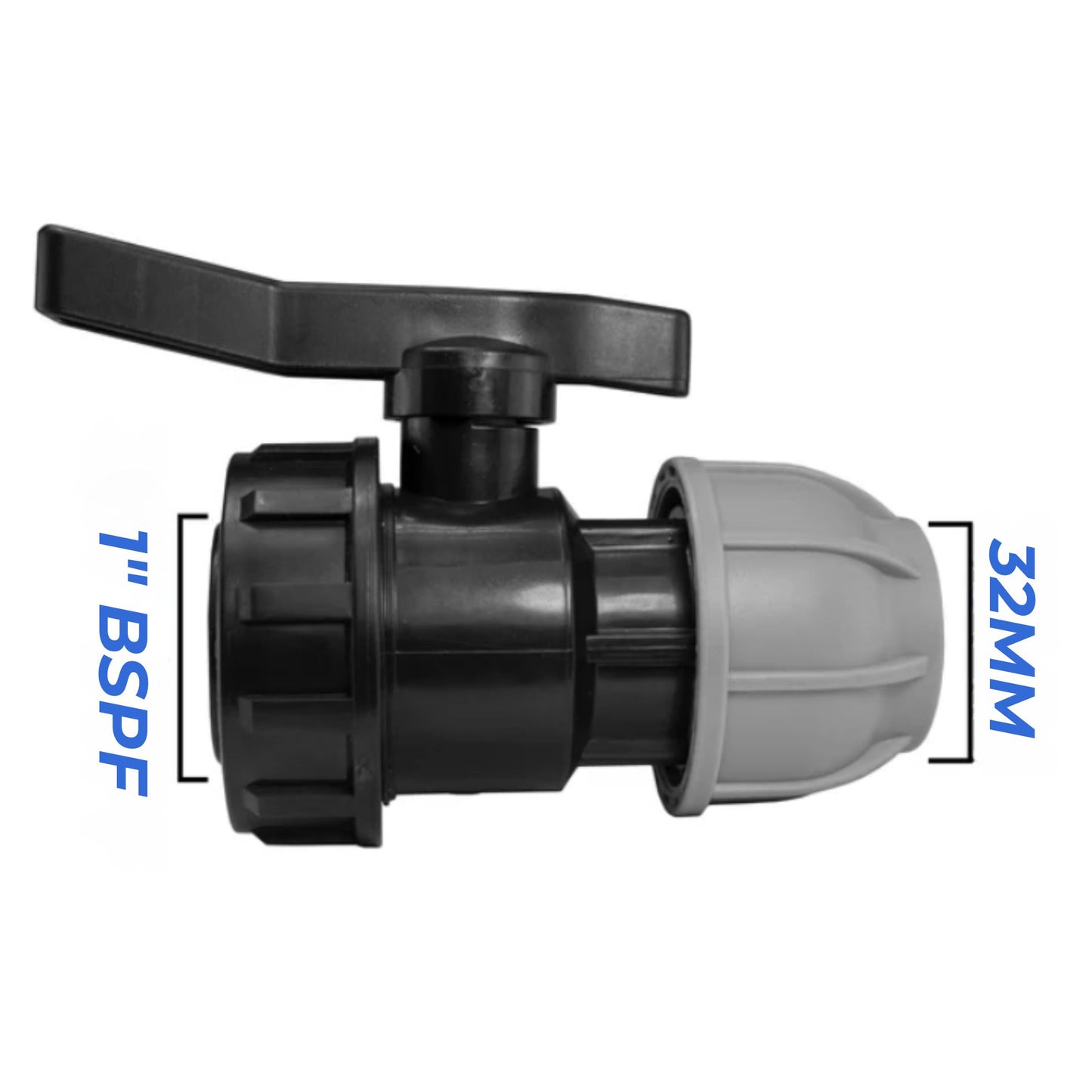 32 mm MDPE Compression Connector Fittings, LDPE Water Pipe - Straight, Elbow, Tee, Wall Flange, Stop, Valve