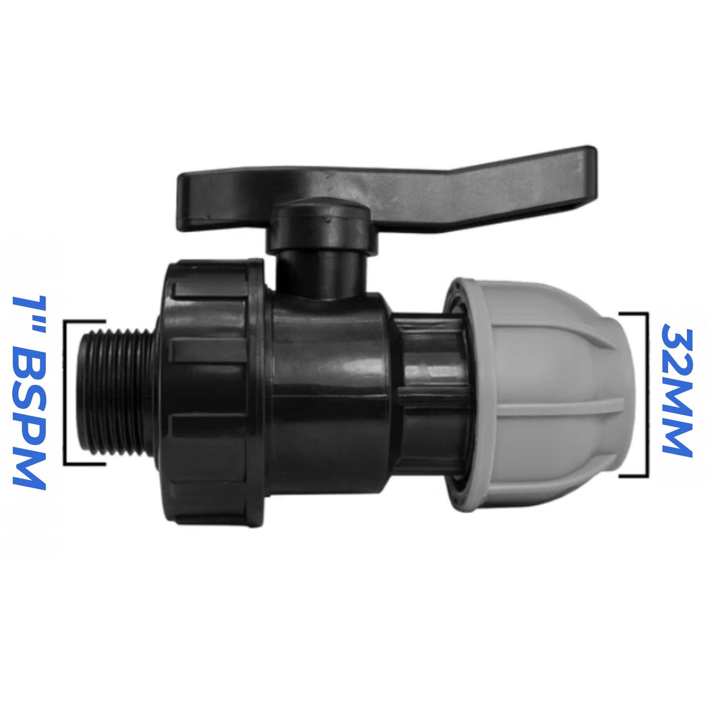 32 mm MDPE Compression Connector Fittings, LDPE Water Pipe - Straight, Elbow, Tee, Wall Flange, Stop, Valve