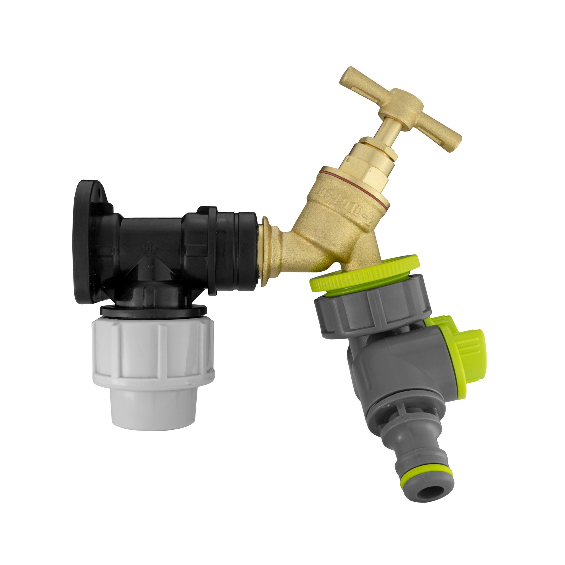 Brass Bib Tap Wall Flange Kit with 25mm MDPE Pipe 2-Way Splitter and Connectors