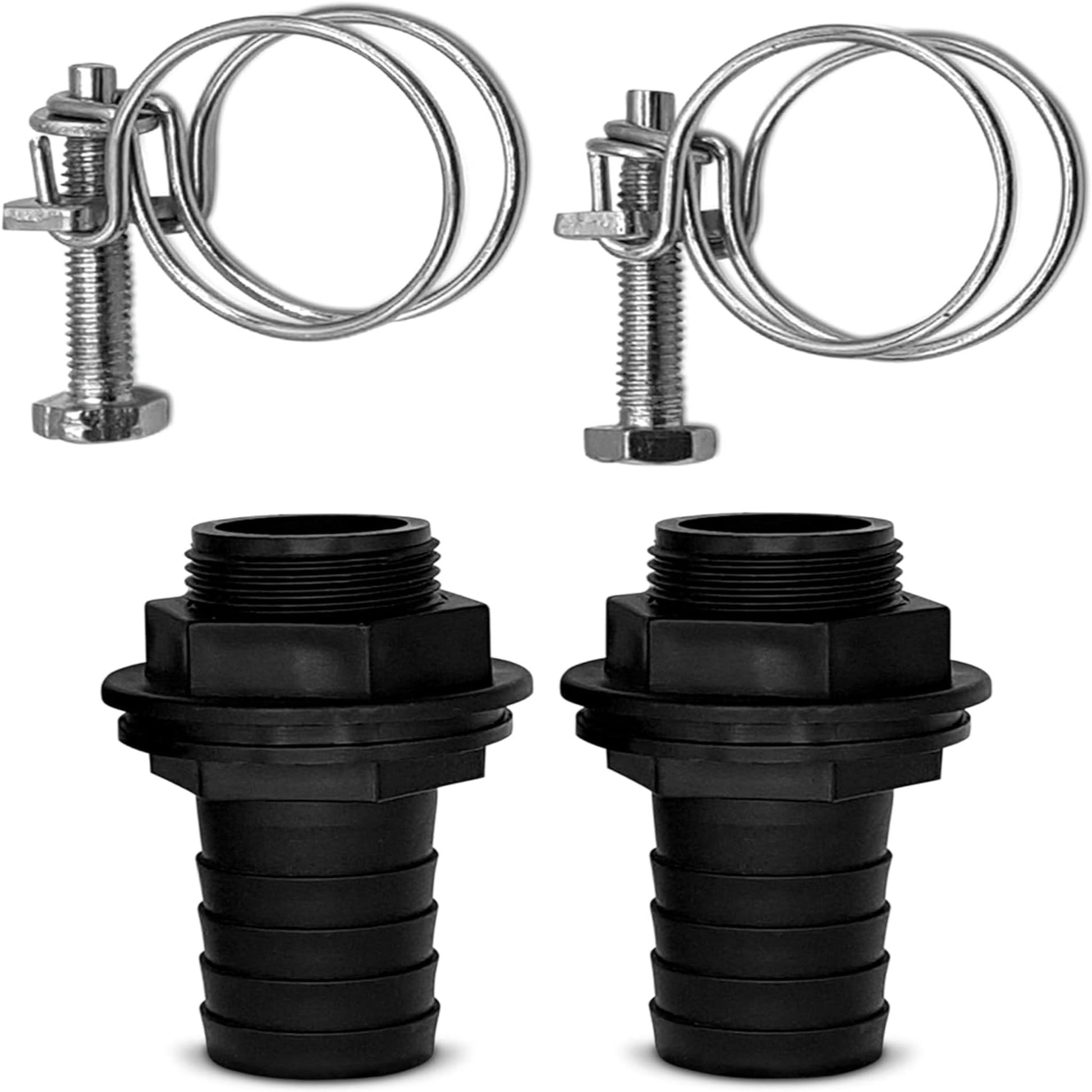 25mm 1 inch Water Butt Connector Kit – Heavy Duty Water Tank Outlet Connector Pack of 2 with 2 Double Wire Metal Clips