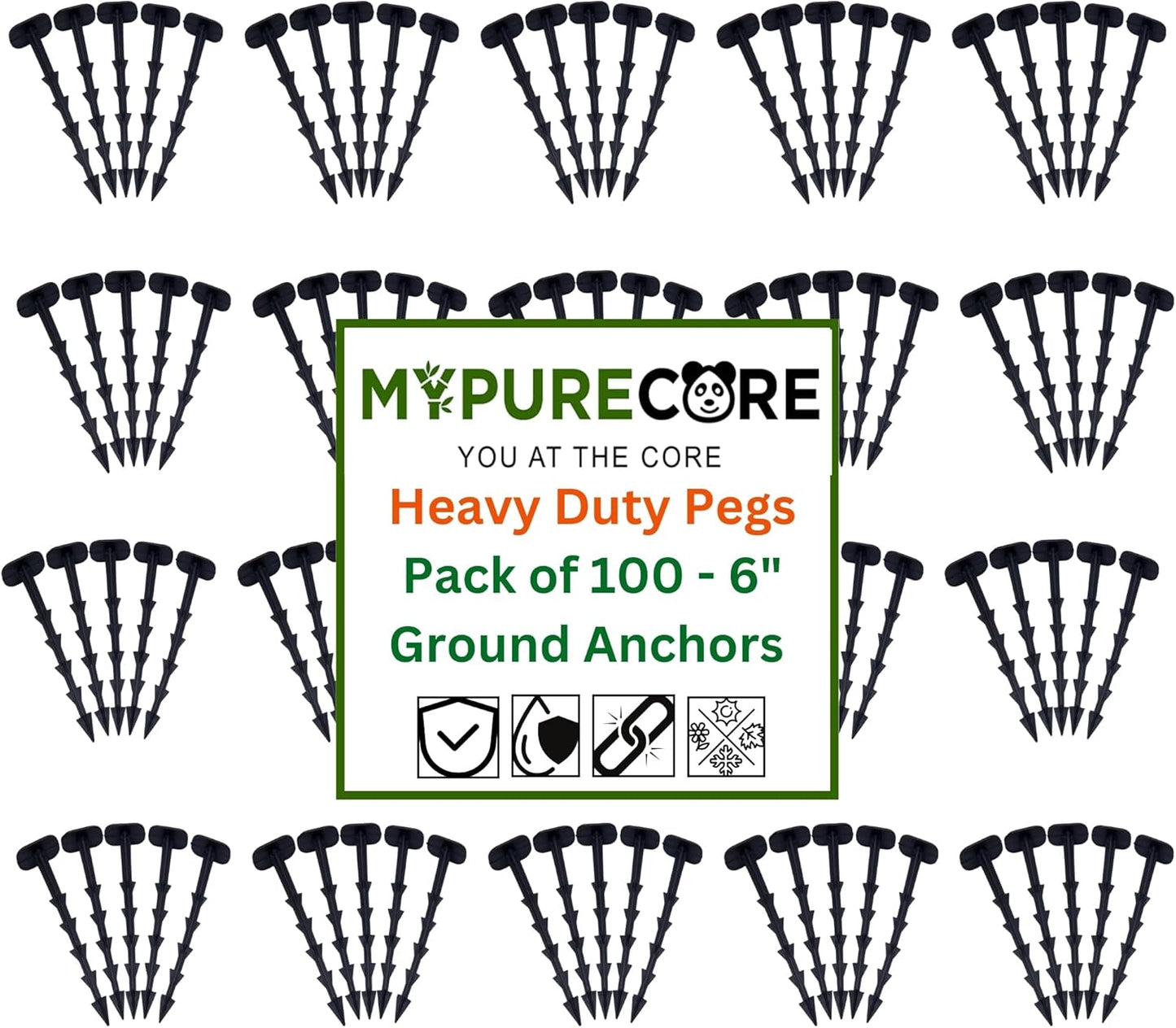 Heavy Duty Weed Control Membrane Pegs - Pack of 100, 6" Ground Anchors for Garden Netting, Artificial Grass, Landscape Fabric - Universal Stakes for Groundsheet, Planter Liner & Gravel