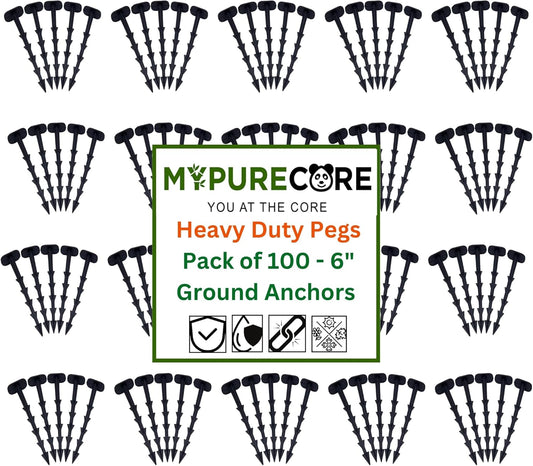 Heavy Duty Weed Control Membrane Pegs - Pack of 100, 6" Ground Anchors for Garden Netting, Artificial Grass, Landscape Fabric - Universal Stakes for Groundsheet, Planter Liner & Gravel