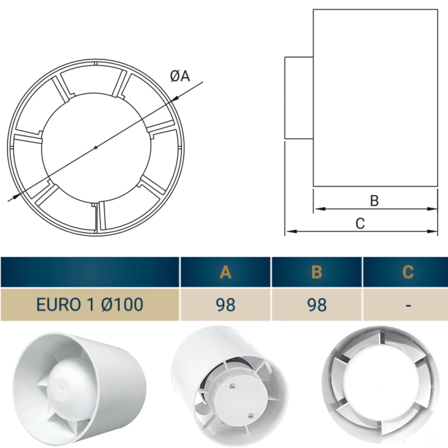 Quiet 100mm In-Line Extractor Fan – High Airflow Bathroom Ventilation Fan for Ducting, 100 m³/h, IPX2 Rated, Durable ABS Housing – Perfect for Toilet, Kitchen, Home & Office