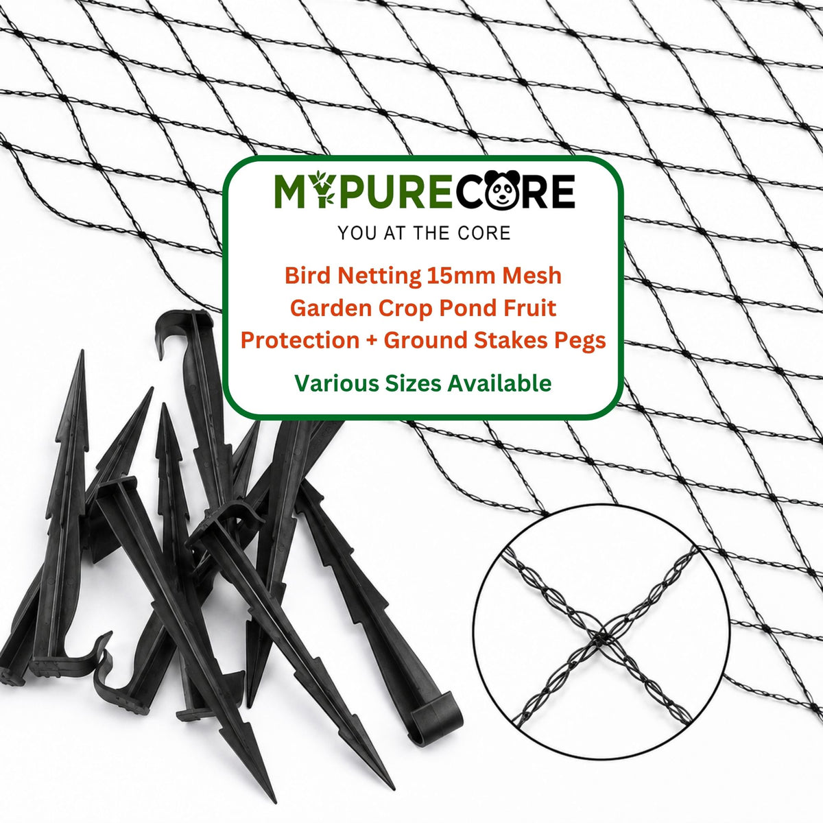 Bird Netting 15mm Mesh with Ground Stake Pegs Garden Crop Pond Fruit Protection