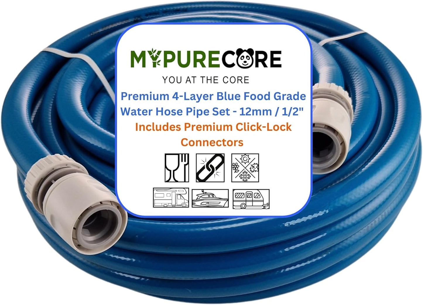 Food Grade Water Hose 10mm & 12mm - Hot & Cold Water Pipe Caravan, Boat & Garden