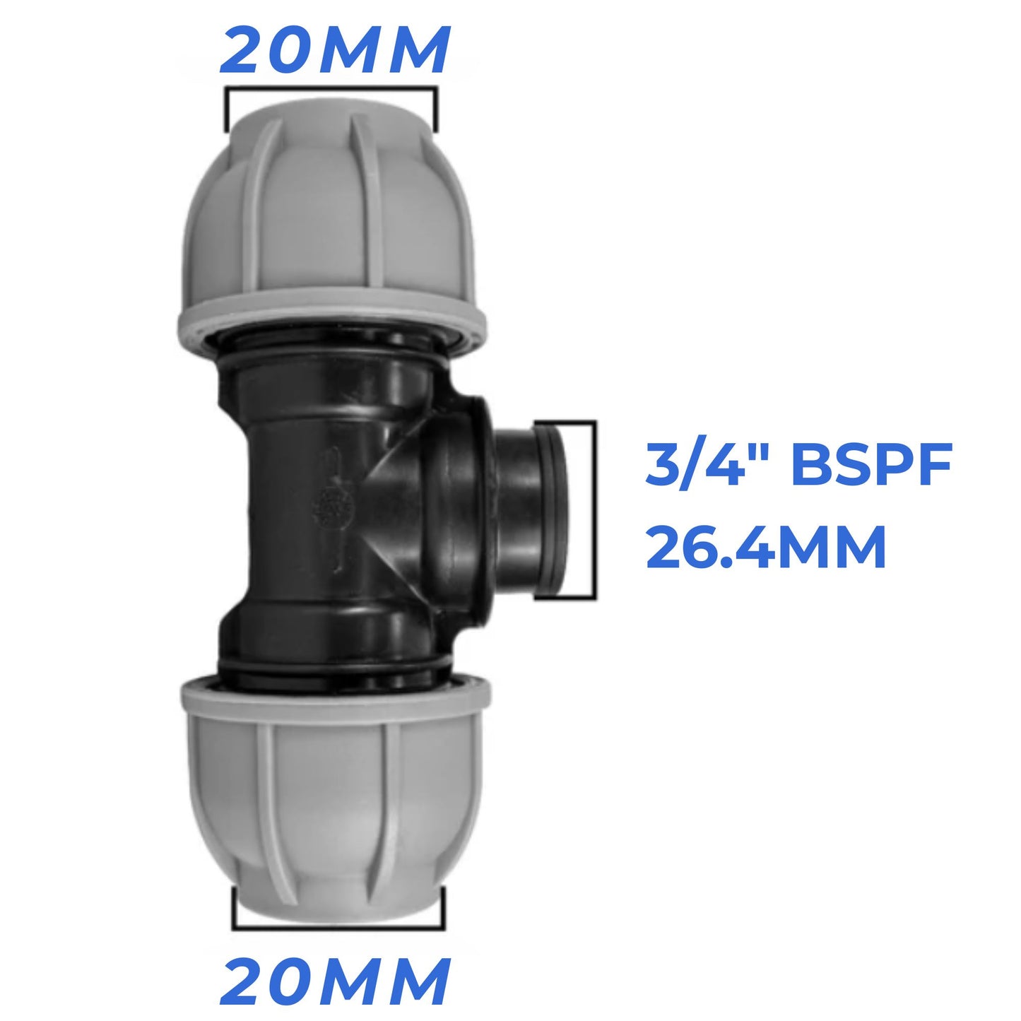 MDPE Compression Fittings 20mm - Straight, Elbow, Tee, Stop Valve, BSP Connector