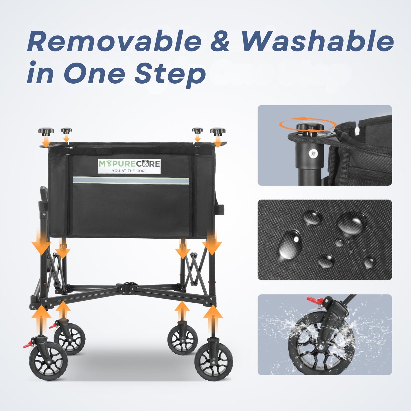 Heavy Duty Foldable Wagon Trolley with Wider Wheels & Brake – 120L Festival, Beach, Camping Cart for Kids, Dogs & Gardening – Collapsible Garden Pull Trolley, 100kg Load Capacity